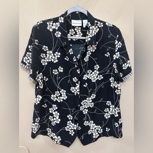 Alfred Dunner Black and White Floral Button Down Shirt